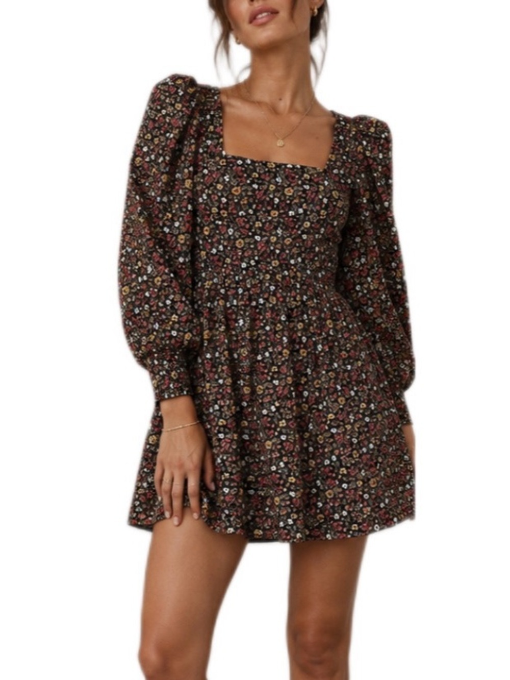 Tuckernuck Hyacinth House Black Floral Square Neck Spencer Mini Dress Size S